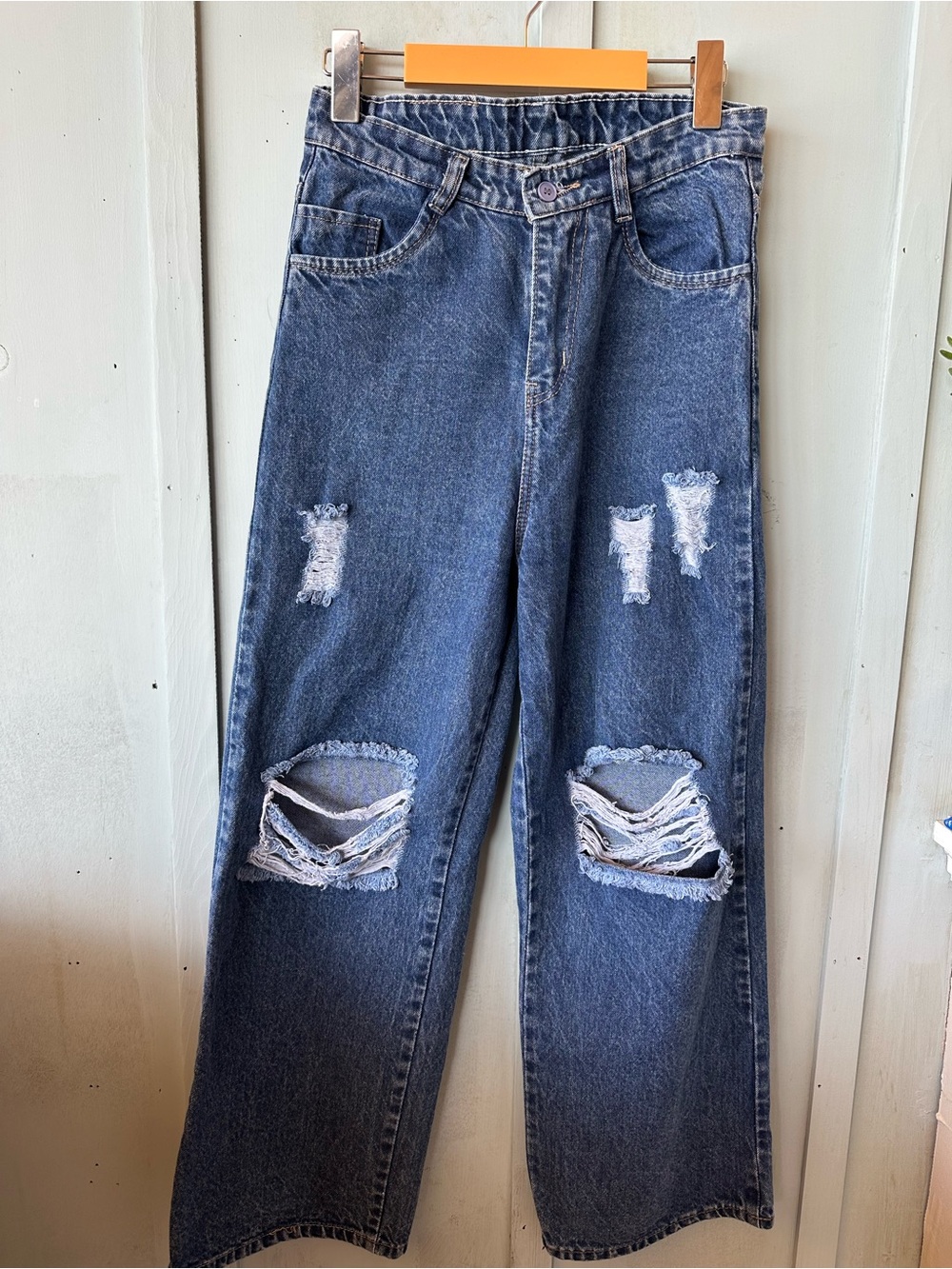 Diesel Dark Blue Distressed Wide Leg Jeans - Picture 3 of 11